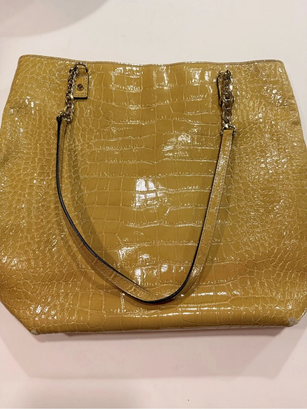 Michael Kors Croc-Embossed Patent Tote Bag in Mustard Yellow